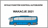 plakat z niebieskim autokarem i podpisem wykaz punktów kontroli autobusów